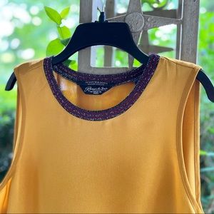 Gold Satin Top with Burgundy and Metallic Trim